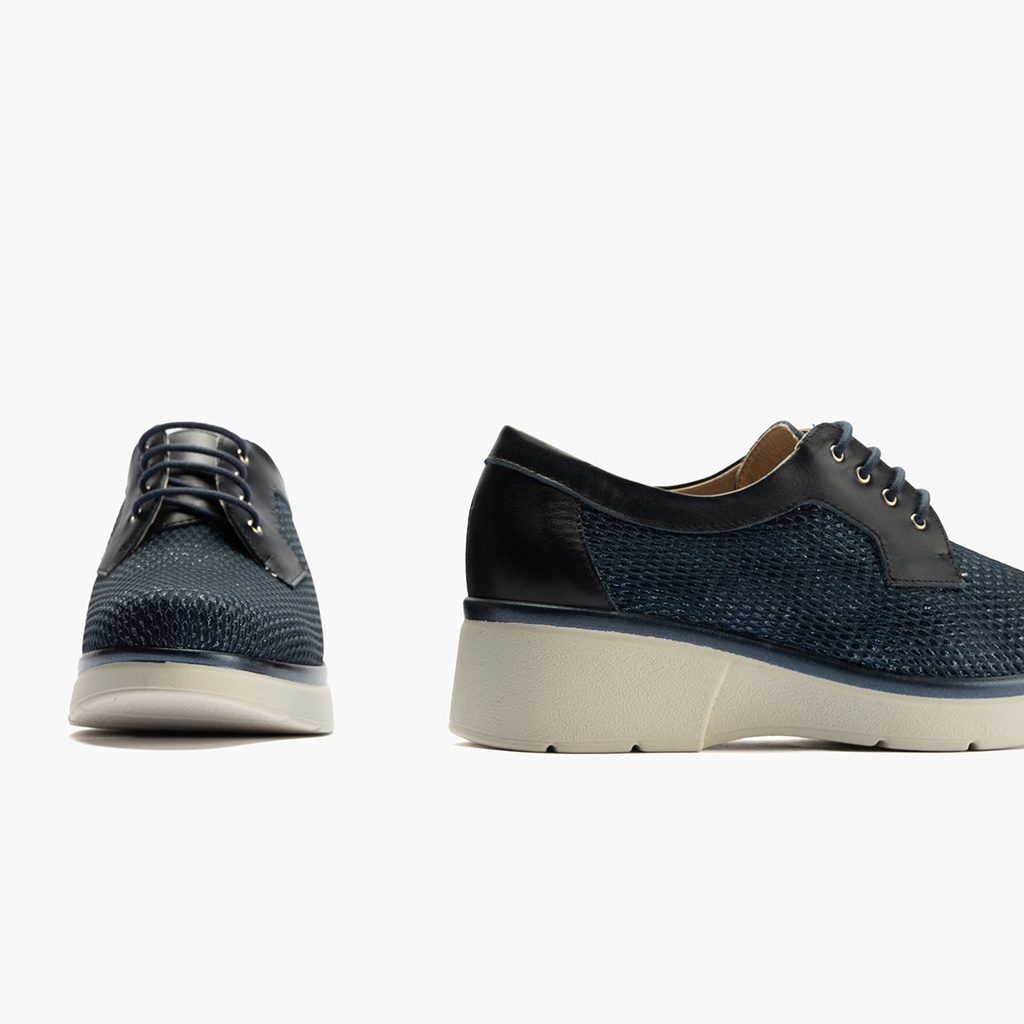 Blucher con cordones, cuña y tejido Marino (3)