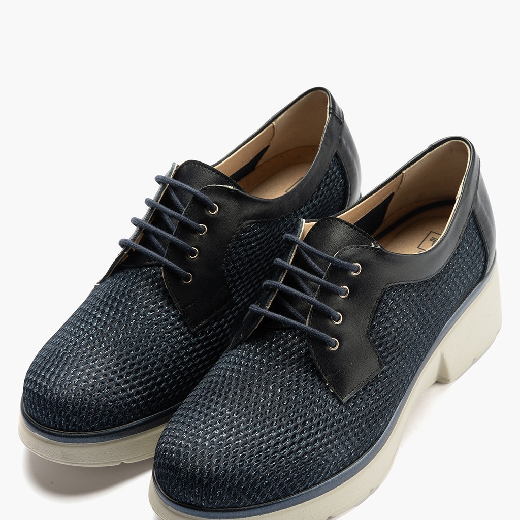 Blucher con cordones, cuña y tejido Marino (4)