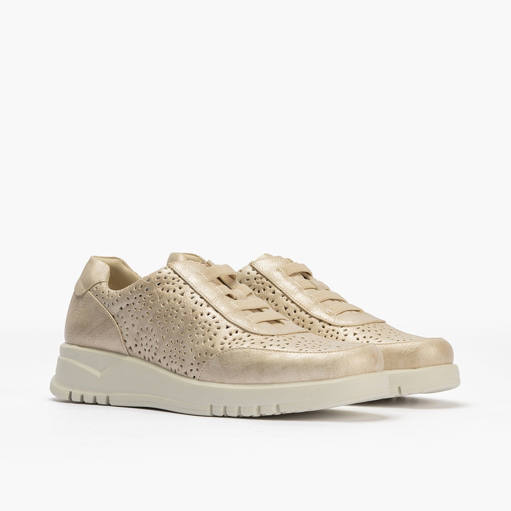 Zapato deportivo de mujer con cordones elásticos Oro (4)