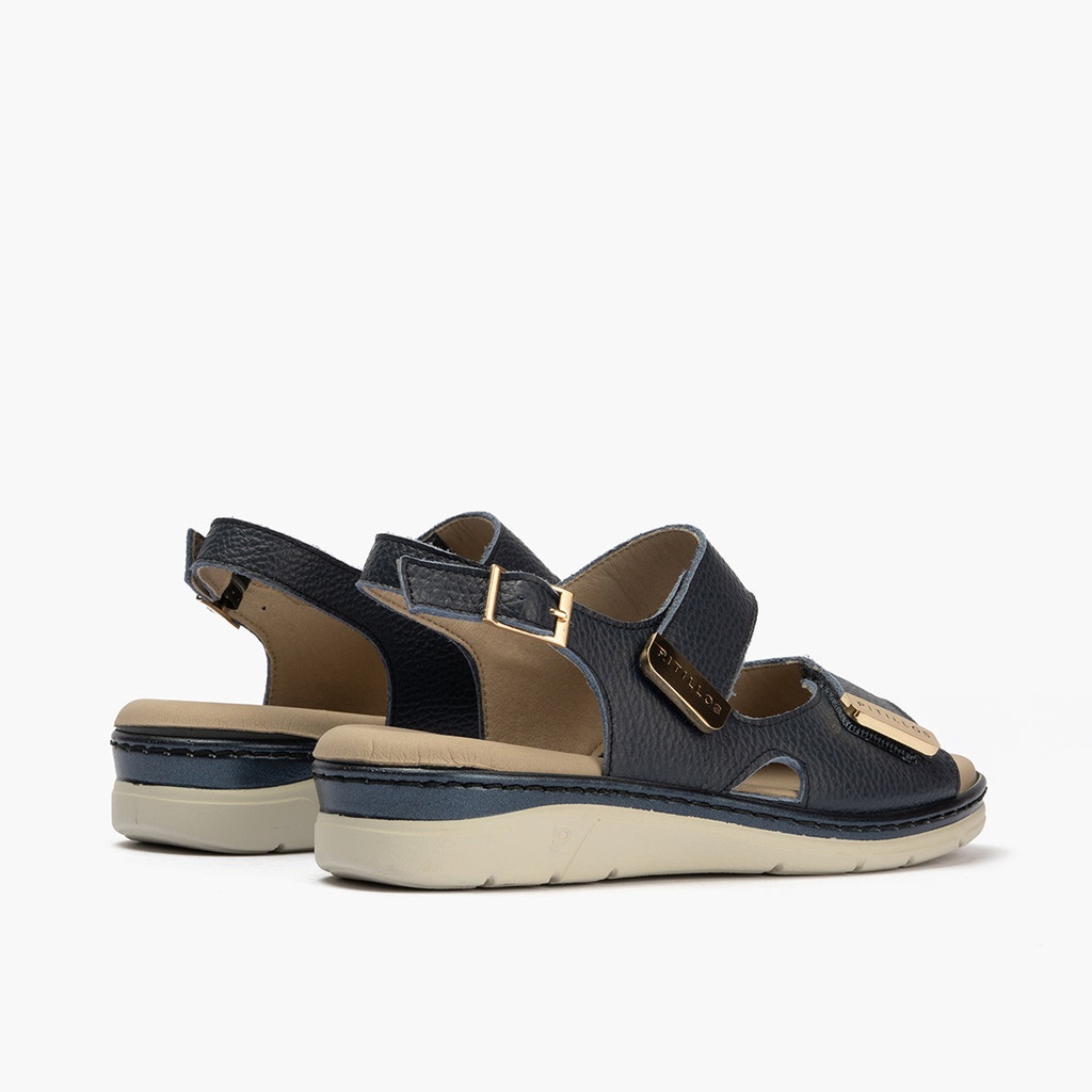 Sandalia plana con doble velcro en piel napa bombeada Marino (2)