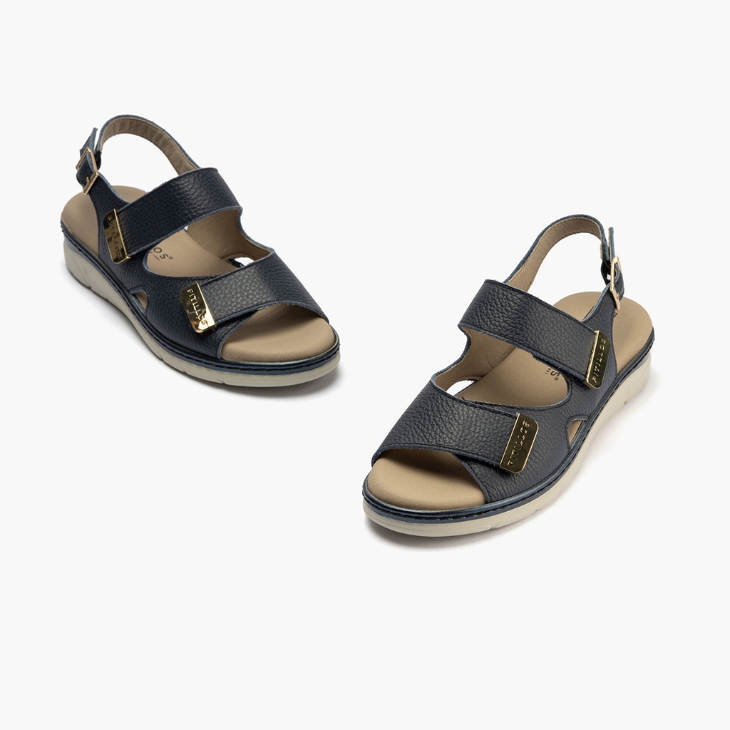Sandalia plana con doble velcro en piel napa bombeada Marino (4)