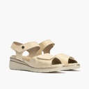 Sandalia cuña con velcros en piel fantasía y piel napa Crema (1)