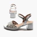 Sandalia con detalles metalizados, tacón medio y pulsera Plata (1)