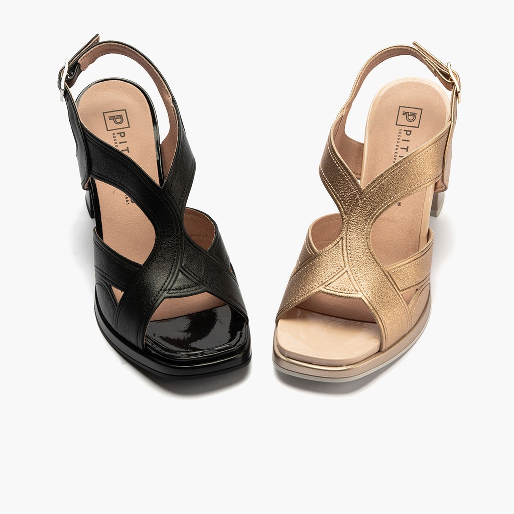 Sandalia con tacón alto y detalles metalizados Negro (5)