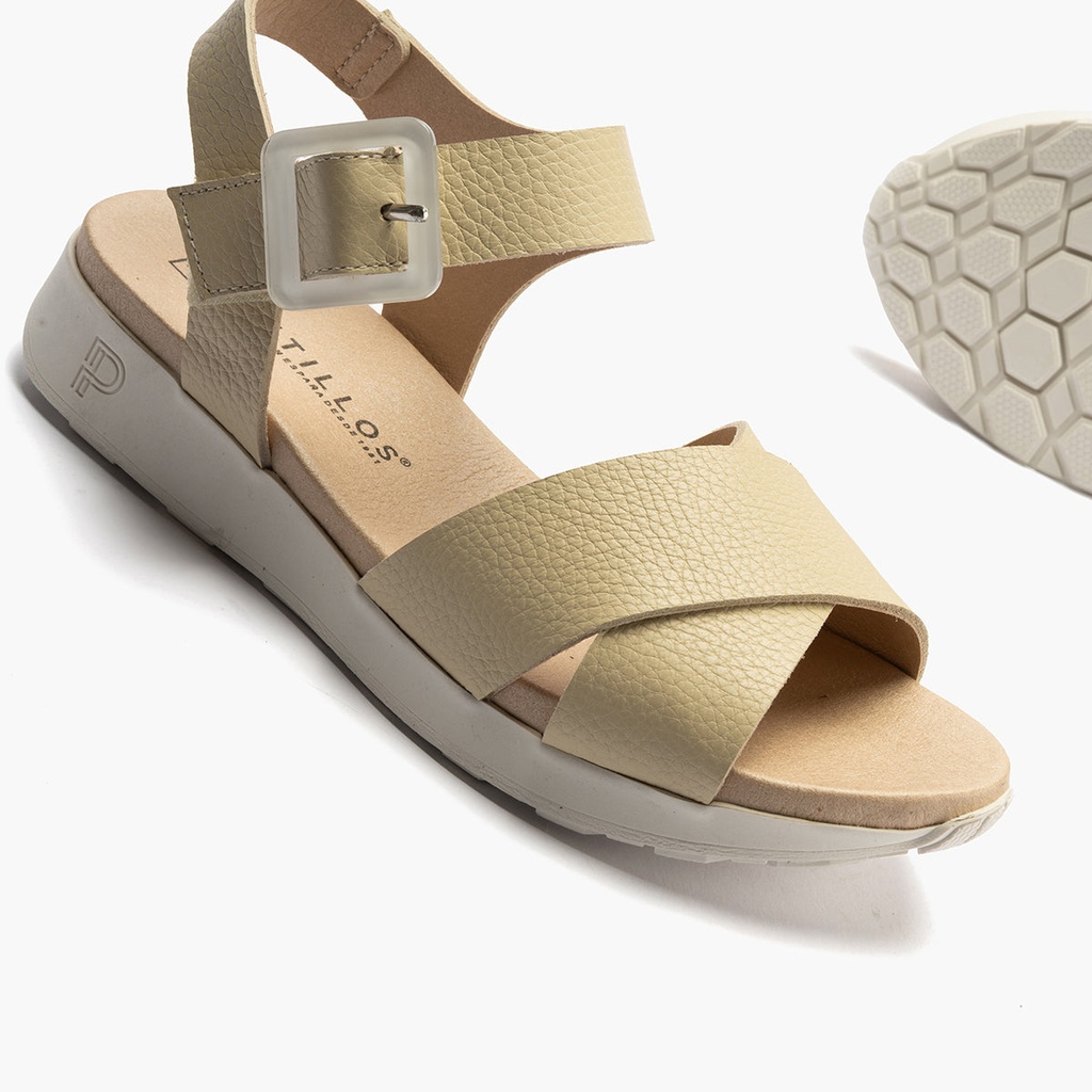 Sandalia deportiva con cruzados y pulsera Crema (4)