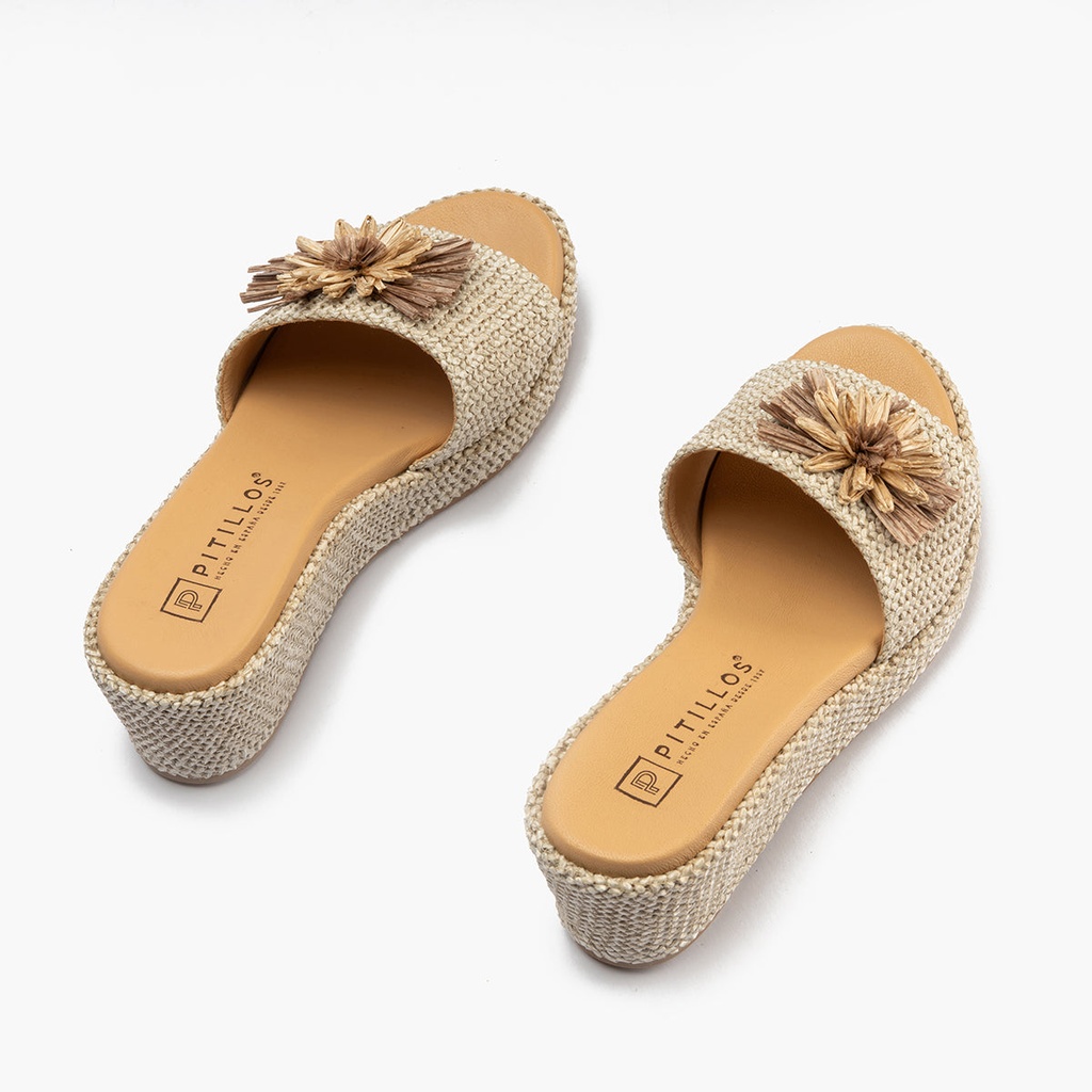 Sandalia zueco de rafia con cuña baja Natural (3)