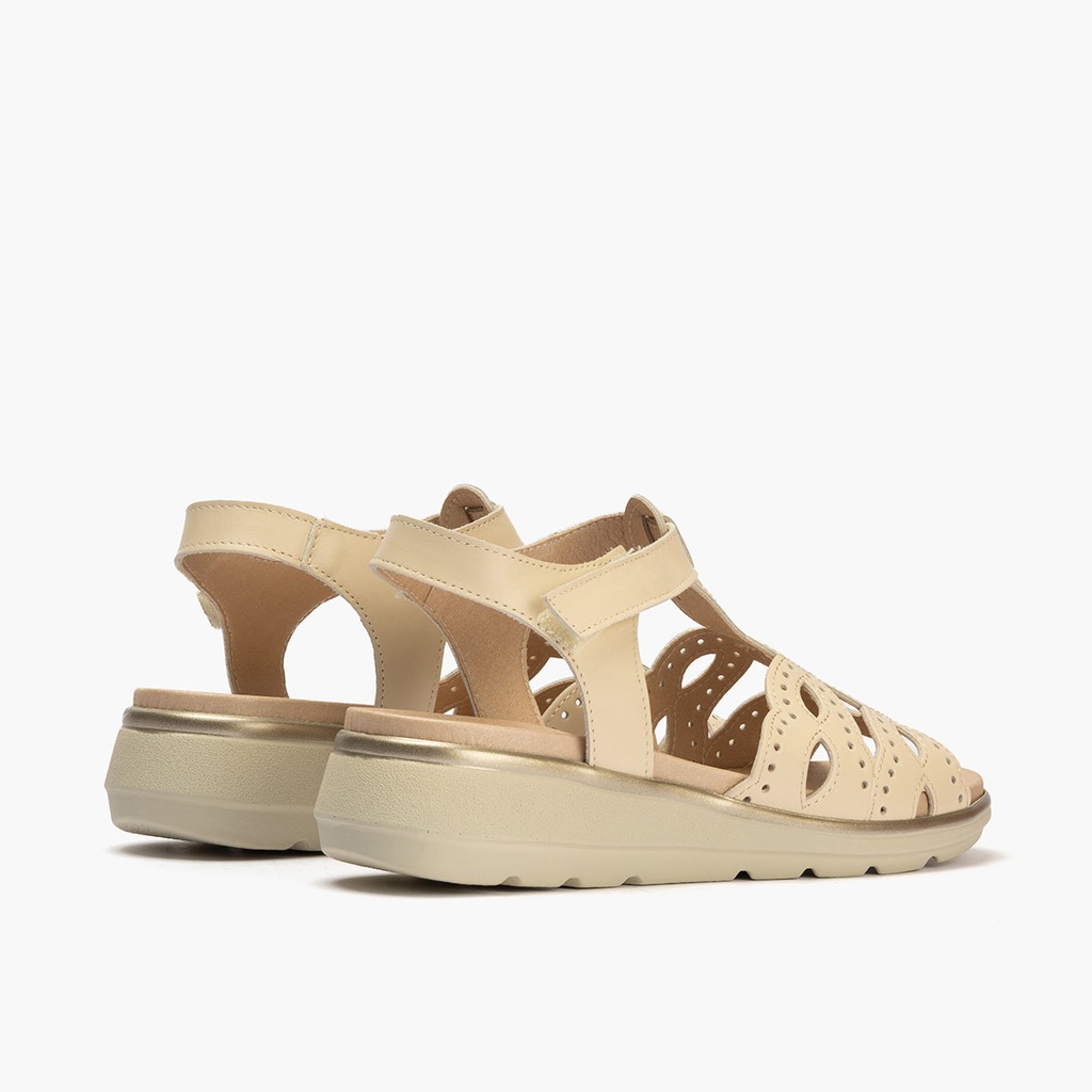 Sandalia plana para mujer en piel napa con tiras cruzadas Crema (2)