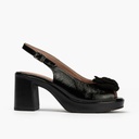 Zapato de salón con tacón plataforma y detalle floral Negro (1)