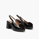 Zapato de salón con tacón plataforma y detalle floral Negro (2)