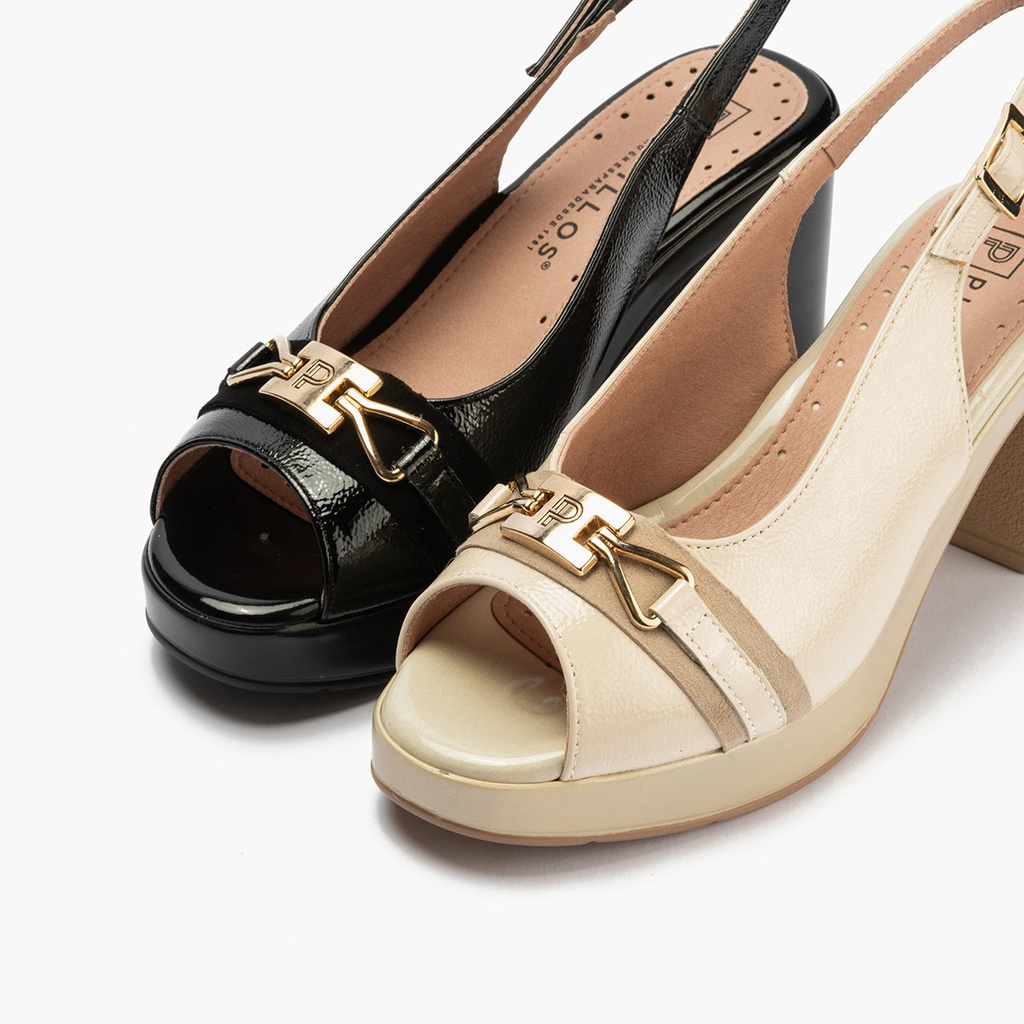 Zapato de salón con tacón plataforma y adorno Crema (6)