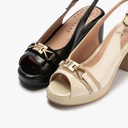 Zapato de salón con tacón plataforma y adorno Crema (6)