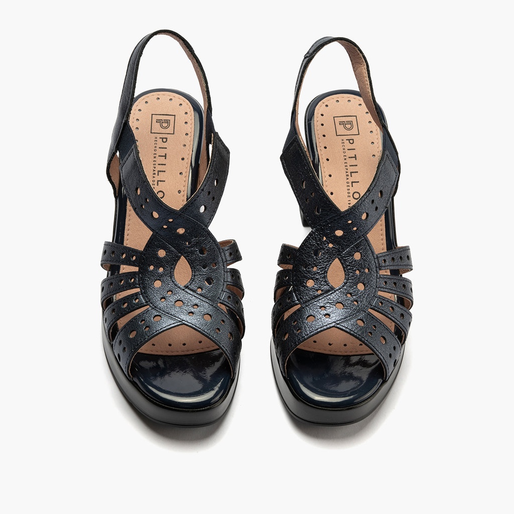 Zapato de salón con tacón plataforma y detalles metalizados Marino (3)