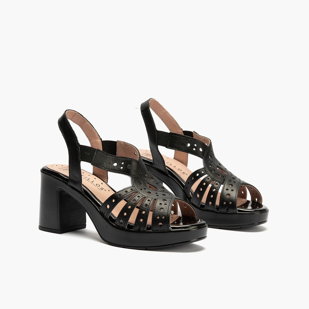 Zapato de salón con tacón plataforma y detalles metalizados Negro (2)