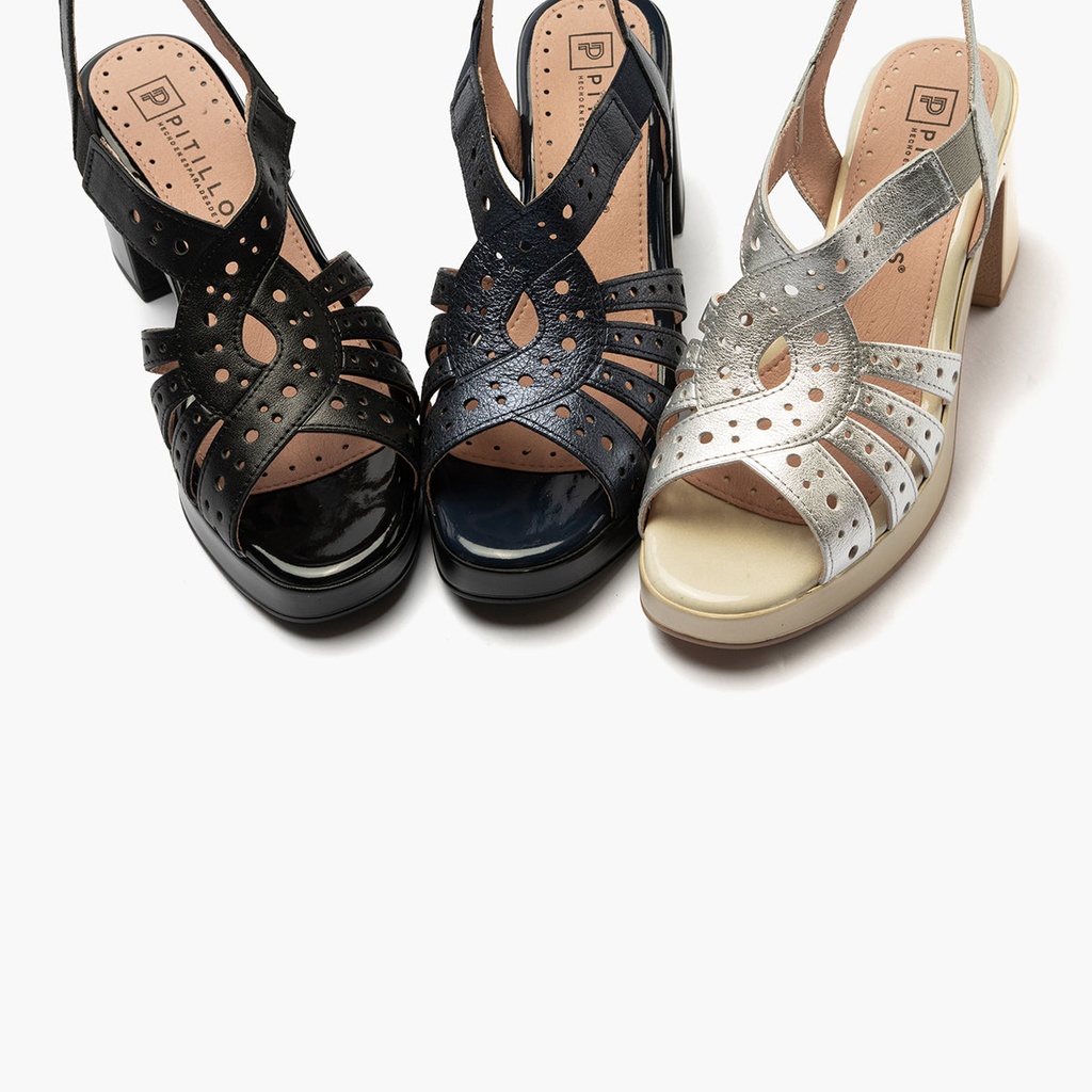 Zapato de salón con tacón plataforma y detalles metalizados Negro (5)