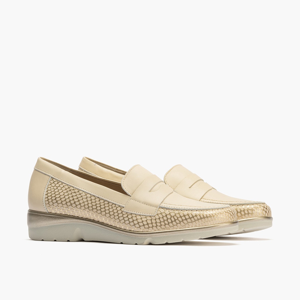 Mocasin mujer en piel combinada ORO (3)