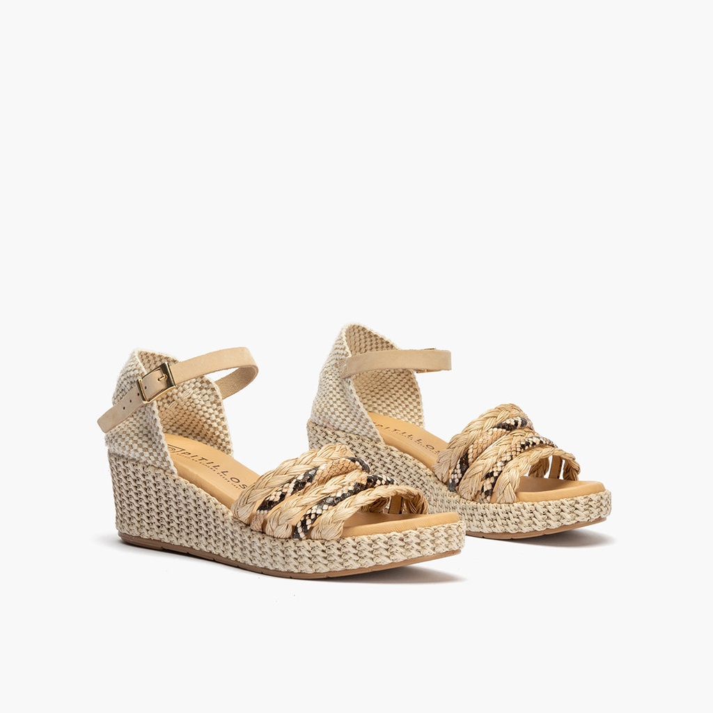 Sandalia pala tiras combinadas mujer con hebilla en piel combinada BEIGE (1)