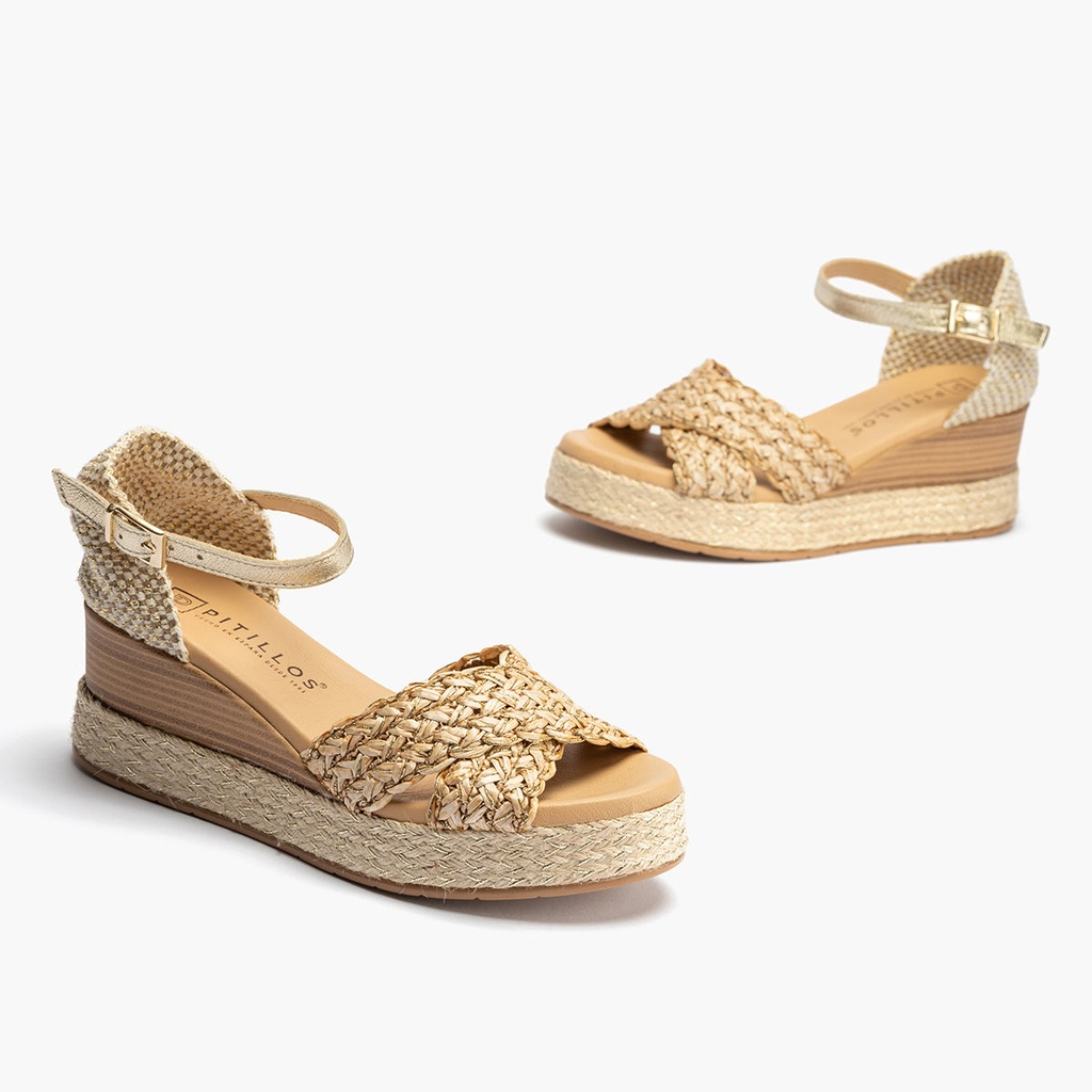 Sandalia bandas cruzadas mujer con hebills en trenzado sintético BEIGE (4)