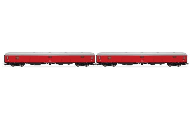 RENFE, set de 2 furgones, decoración roja, ép. V (1)