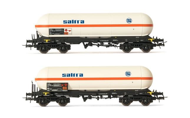 RENFE, set de 2 vagones cisterna de 4 ejes Zags, decoración "Saltra", ép. V-VI (1)