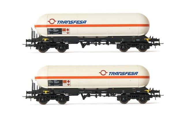 RENFE, set de 2 vagones cisterna de 4 ejes Zags, decoración "Transfesa", ép. V-VI (1)