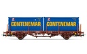 RENFE, vagón plataforma de 2 ejes MC1, decoración rojo oxido, cargado con 2 contenedores "Contenemar" de 20', ép. IV. Ejes para sistema AC: HC6101 (11,27 x 24,25 mm) (1)