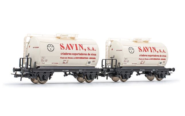RENFE, set de 2 vagones cisternas de 2 ejes, "Savin S.A.", ép. III. Ejes para sistema AC: HC6101 (11,27 x 24,25 mm) (1)