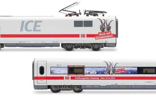 DB AG, ICE 1, Tz 186 "Chur" con pantografi svizzeri aggiuntivi, set base di 4 elementi (unità di testa motrice + folle, carrozza di servizio + 2ª classe), “Bock auf Graubünden” (7)
