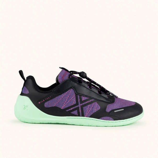 MUNICH FREESTEP 08 Black and purple Wild Feet "Barefoot" sneakers with mint green sole (1)