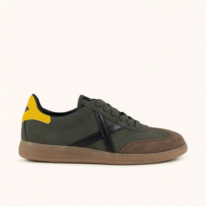 MUNICH BARRU 234 Olive green and brown leather sneakers with yellow detail (1)