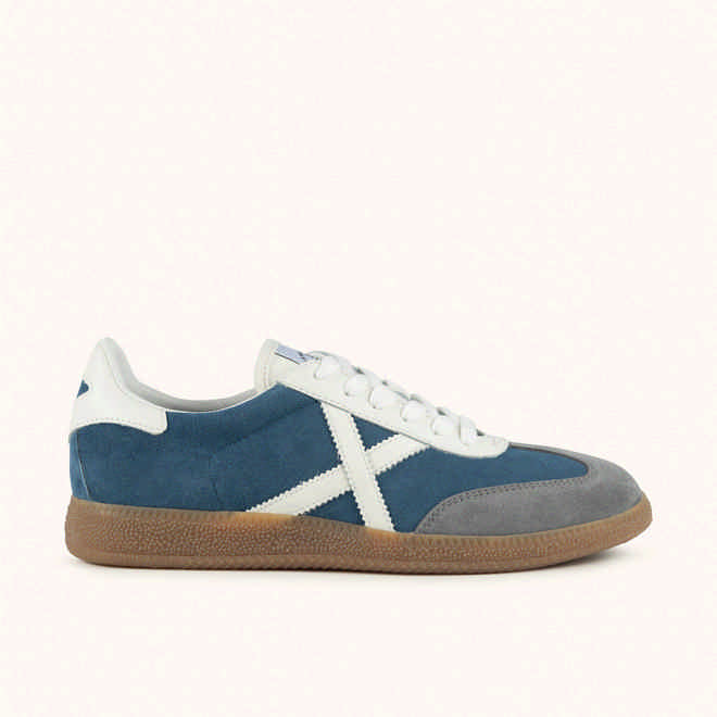MUNICH BARRU 235 Denim blue and grey leather sneakers with white accents (1)