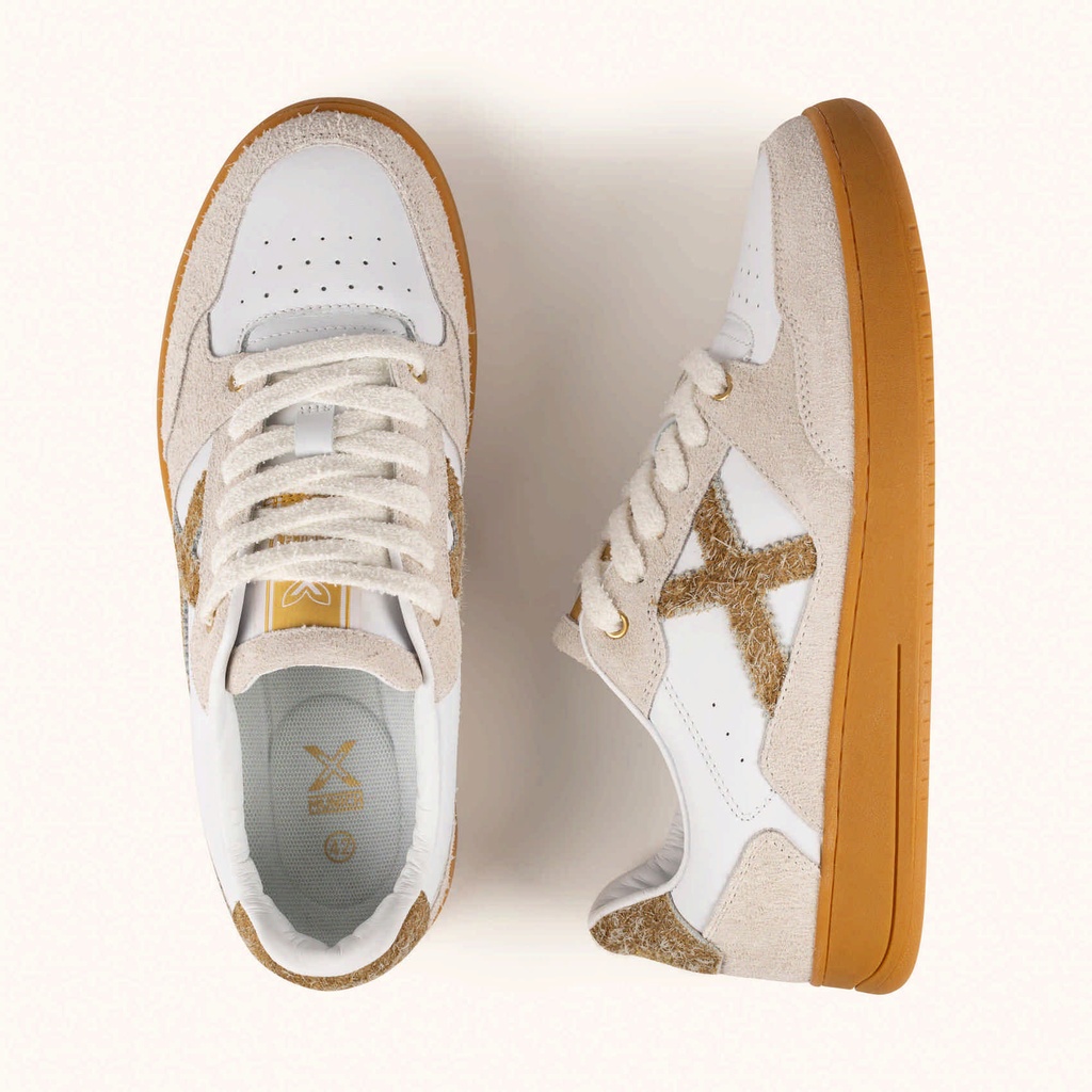 MUNICH LEGIT 121 Sneakers Retro tennis and skate classic design in White, Sand and Caramel (7)