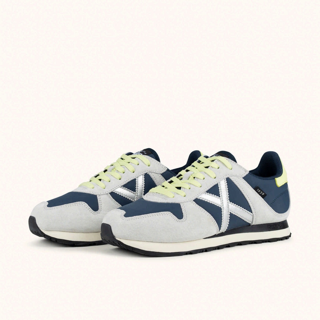 MUNICH MASSANA CLASSIC WMN 613 Sneakers Retro Running of athletic and sporty design Navy Blue, Light Grey, Silver and Fluor Yellow (6)