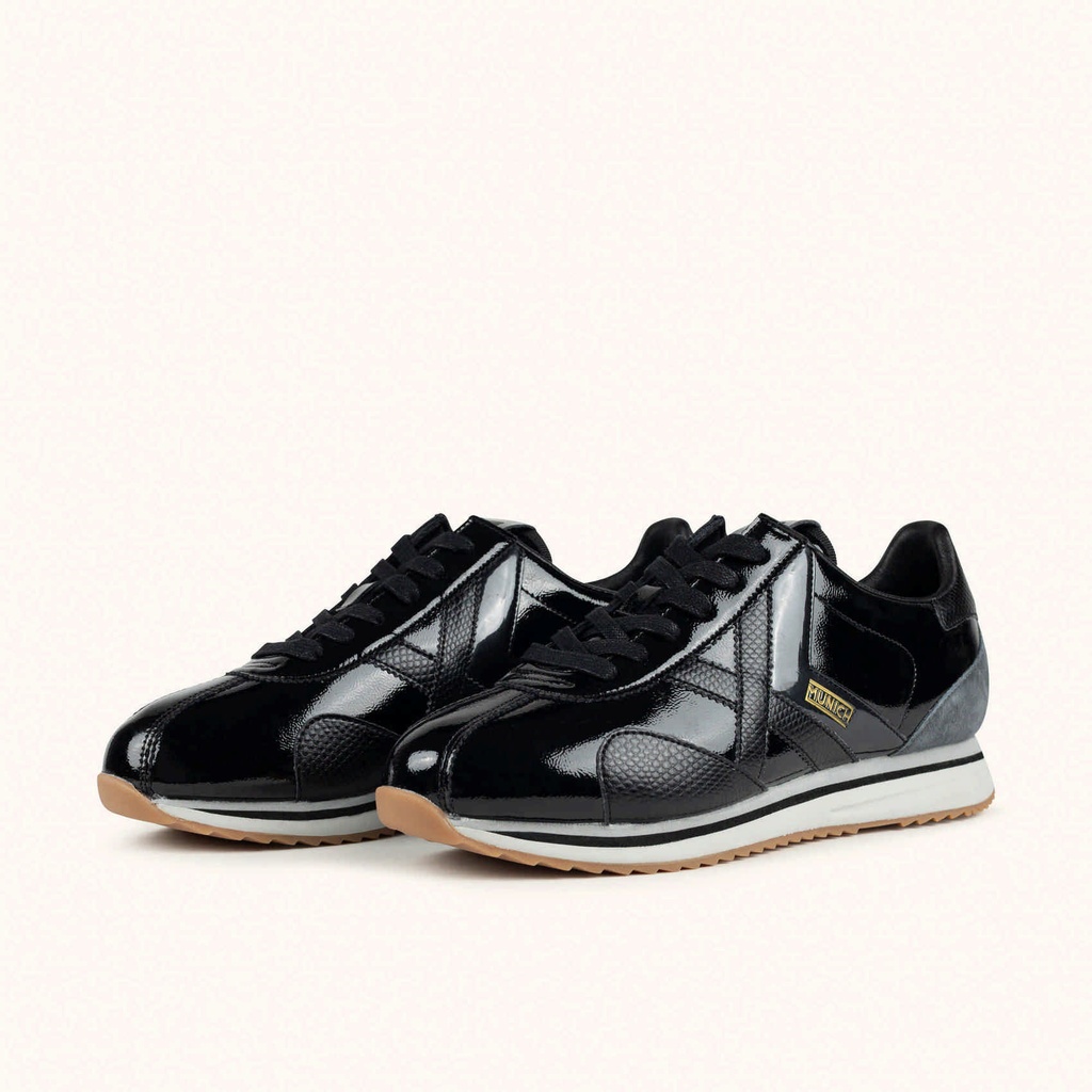 MUNICH SAPPORO 207 Black and Gold Retro Street Sneakers with Snakeskin details (6)