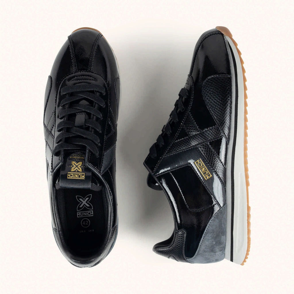 MUNICH SAPPORO 207 Black and Gold Retro Street Sneakers with Snakeskin details (7)