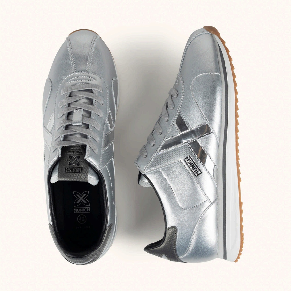 MUNICH SAPPORO 209 Metallic Silver Retro Street Sneakers with Anthracite Grey details (7)