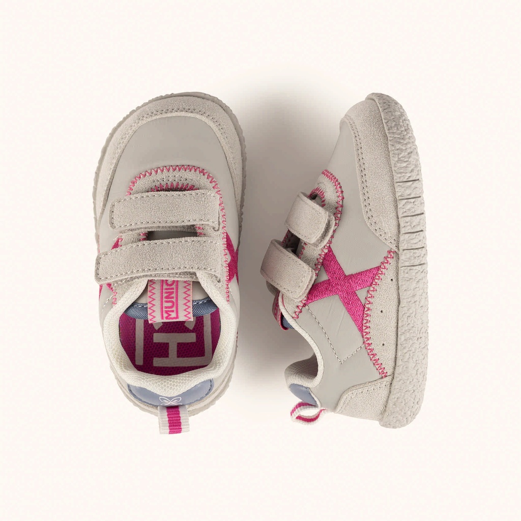 MUNICH BABY KODA W 26 - Children's Barefoot sports trainers in grey and fuchsia with double velcro fastening. (7)