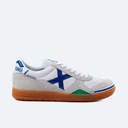 MUNICH GRESCA 04 Zapatillas fÃºtbol sala de piel y serraje en blanco y gris con azul (1)