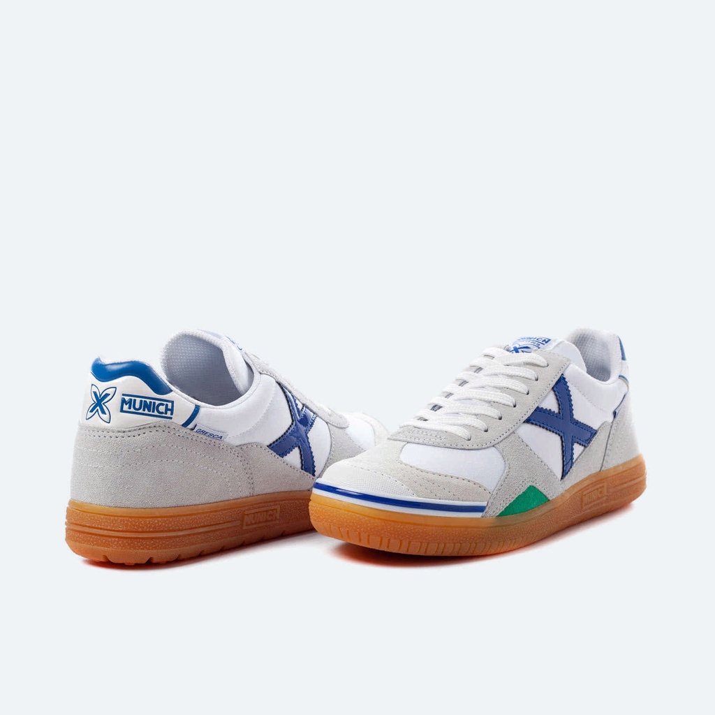 MUNICH GRESCA 04 Zapatillas fÃºtbol sala de piel y serraje en blanco y gris con azul (3)