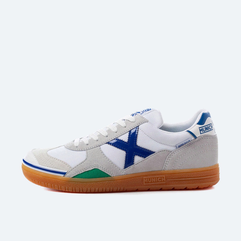 MUNICH GRESCA 04 Zapatillas fÃºtbol sala de piel y serraje en blanco y gris con azul (4)