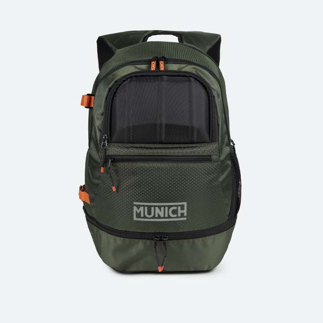 MUNICH BACKPACK HOCKEY KHAKI Mochila tÃ©cnica de hockey caqui con logo gris (1)