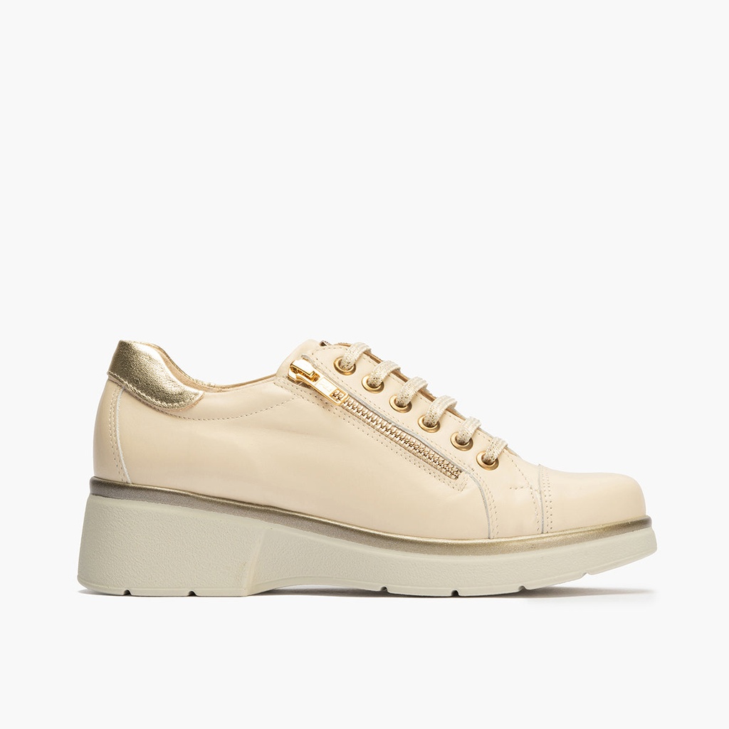 [10393_CREMA_36] Basket mujer con cremallera en piel napa CREMA (36)