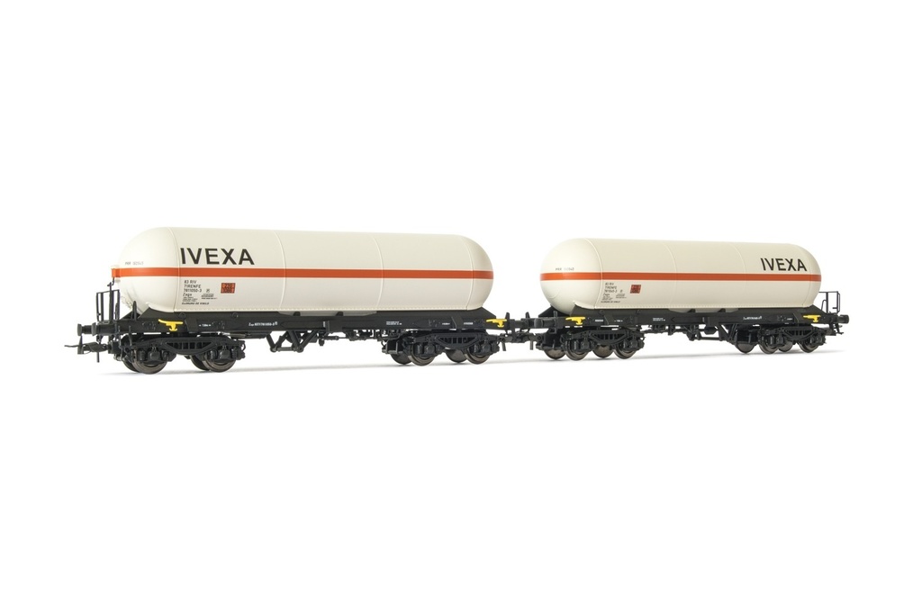 RENFE, set de 2 vagones cisterna de 4 ejes Zags, decoración "IVEXA", ép. V-VI