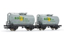 RENFE, set de 2 vagones cisternas de 2 ejes, decoración gris, "Koipe", ép. IV. Ejes para sistema AC: HC6101 (11,27 x 24,25 mm)