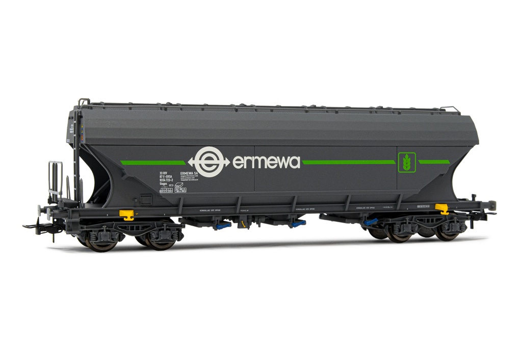 ERMEWA, 4-axle hopper wagon Uagps with flat walls, "Ermewa" livery, period VI. Suitable AC wheelsets for this item: HC6100 (10,27 x 25,20 mm)