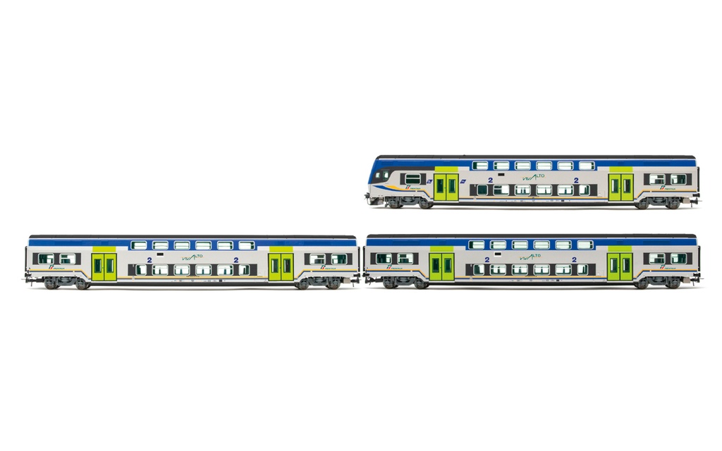 FS Trenitalia, set di 3 carrozze Vivalto, livrea DPR con vecchio logo Vivalto, composto da 1 carrozza pilota e 2 carrozze intermedie, ep. VI