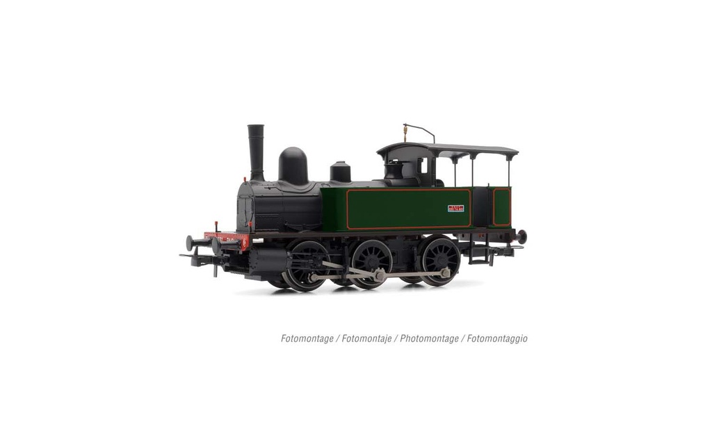 030 steam locomotive, green/black livery with red stripes, period III