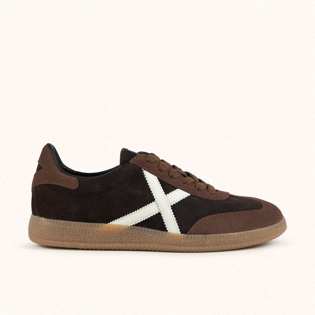 [8445648793112-36] MUNICH BARRU 231 Chocolate brown and tan leather sneakers with white "X" (36)