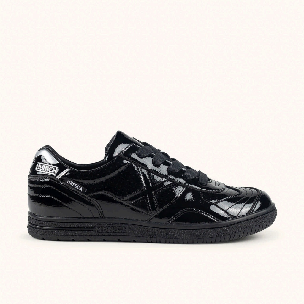 [8445648842179-36] MUNICH GRESCA 336 Iconic urban design sneakers Shiny Black and Silver (36)