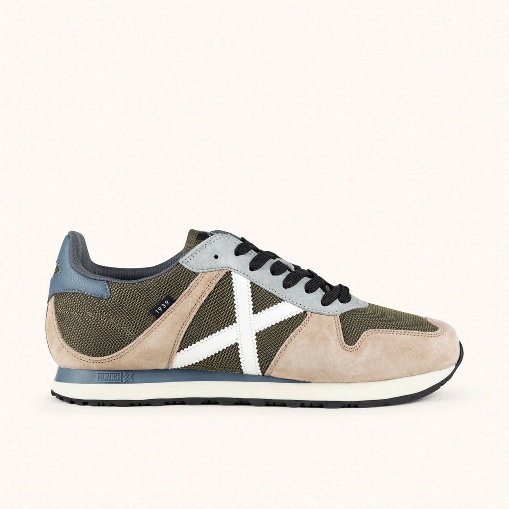 [8445648785681-39] MUNICH MASSANA CLASSIC MAN 617 Retro Running Sneakers Khaki and Sand with White and Blue details (39)