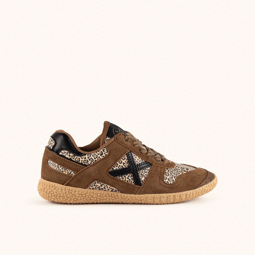 [8445648773459-36] MUNICH MINI GOAL W 1634 Barefoot classic and flat brown kids' sneakers with leopard print (36)
